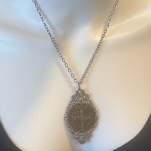 ST. BENEDICT--Beautiful Bespoke Antique Silver/Gold Pendant Necklace